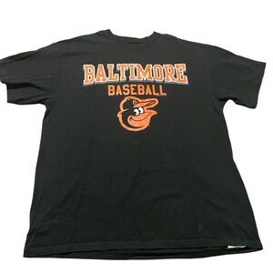 Baltimore Orioles Baseball Logo Short Sleeve Black Tee Size XL 100% Cotton MLB